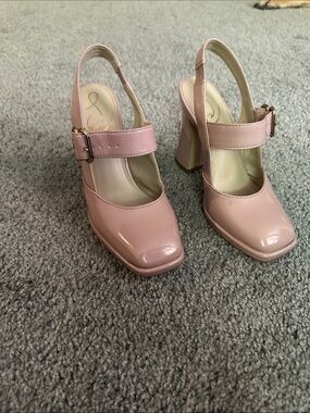 Sam Edelman Pink Patent Mary Jane Slingback Block Heels